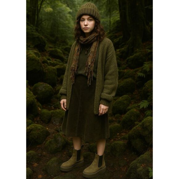 Gabor Lug Sole Goblincore Boots Leather Platform Chelsea 10 Ankle Green - Picture 8 of 16